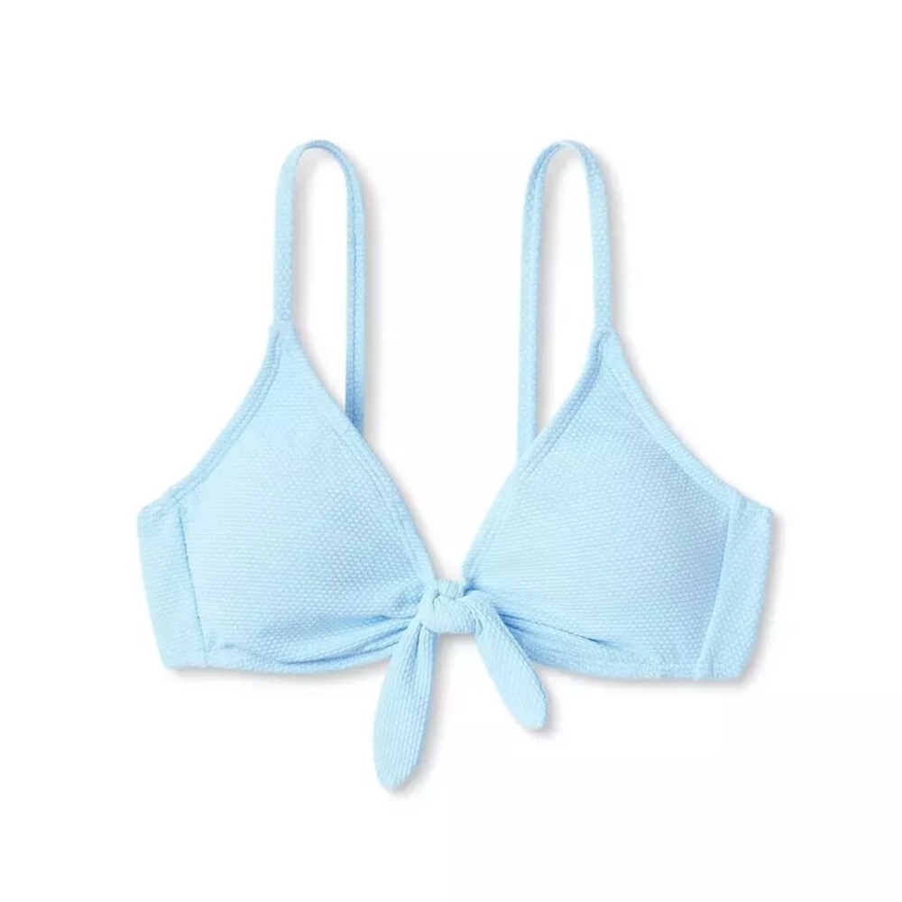 Wild Fable Women's Tie Front Pique Textured Bralette Bikini Top XXS Blue